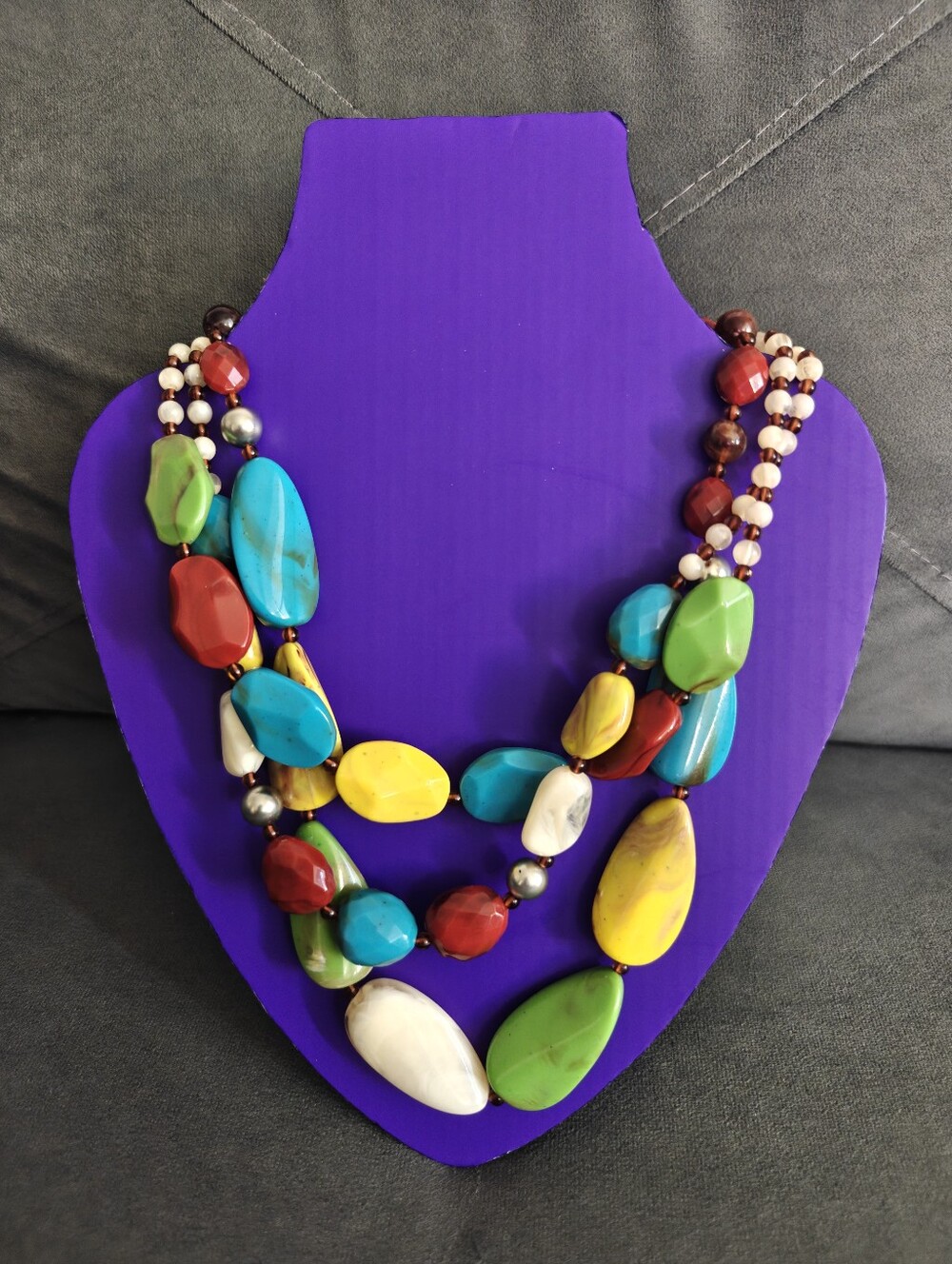 Vintage Chunky Multi-Strand Glass Bead Statement Necklace Multicolor